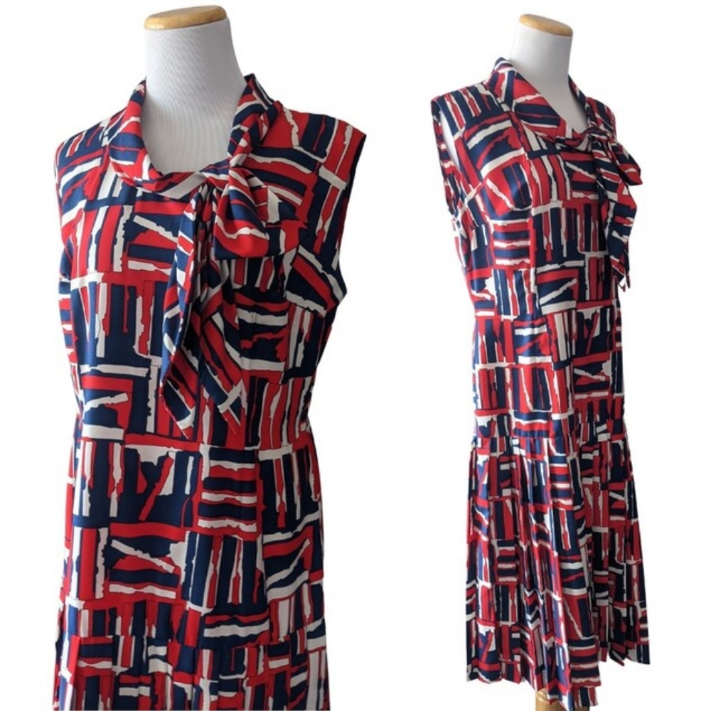 Vintage 1960's Blue, Red and White, Low Waisted Cut Dress Size M